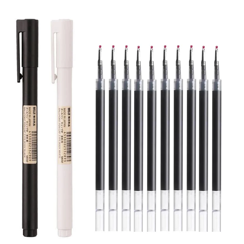 Muji Stationery Gel Pen - 0.5mm Zwart/Wit Gel Pen Zwarte Inkt