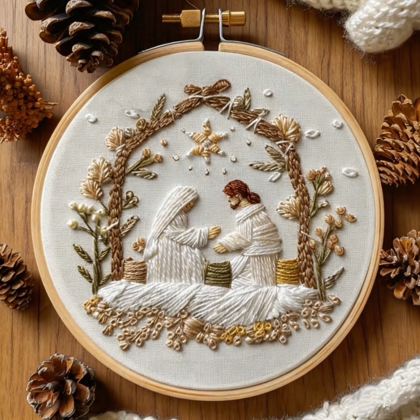 Embroidery Jesus - Jesus Birth Kerstborduurpakket met NL-instructies Draad,