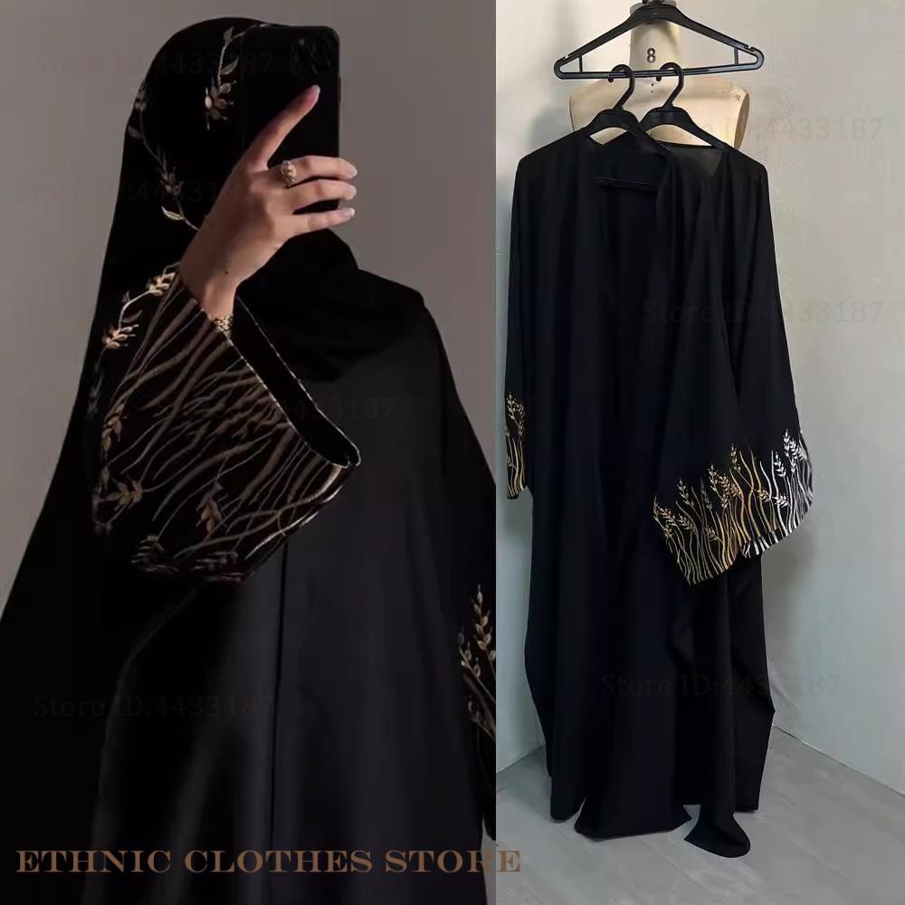 Embroidery Kaftan - Moslimvrouwen Jurk Elegant Zwart Borduren Abaya