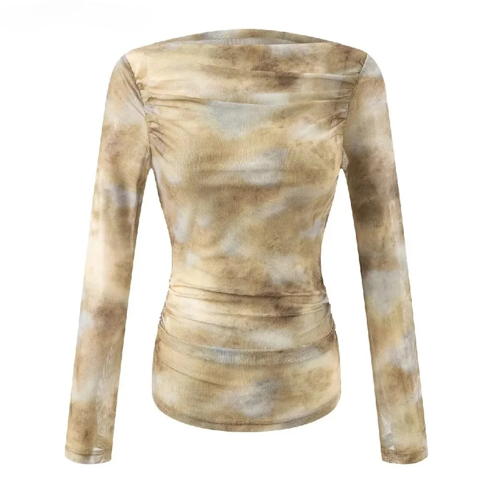 Embroidery Fashion - 2025 Sexy Tie-Dye Print Gerimpelde Schouder