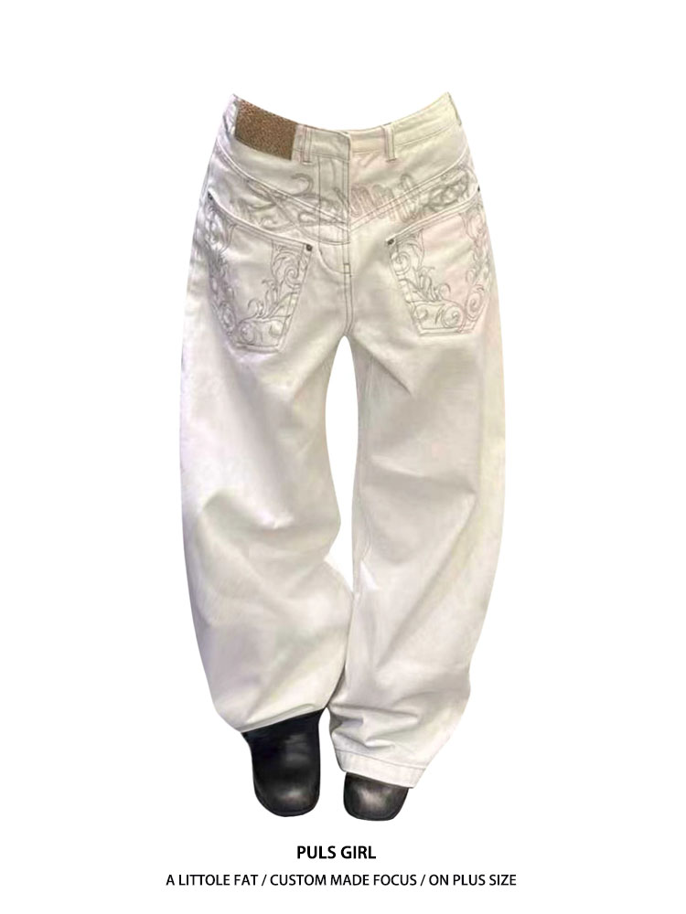 Embroidery Jeans - High Waist Wide Leg Jeans Dames