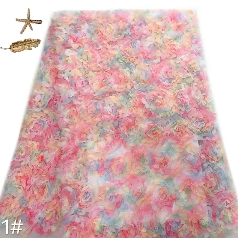 Embroidery Veil - 3d chiffon roze bloem kant stof