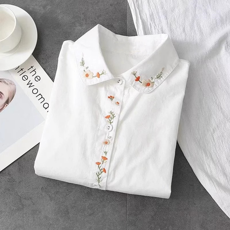 Embroidery Online - Nieuwe puur katoenen witte shirts dames