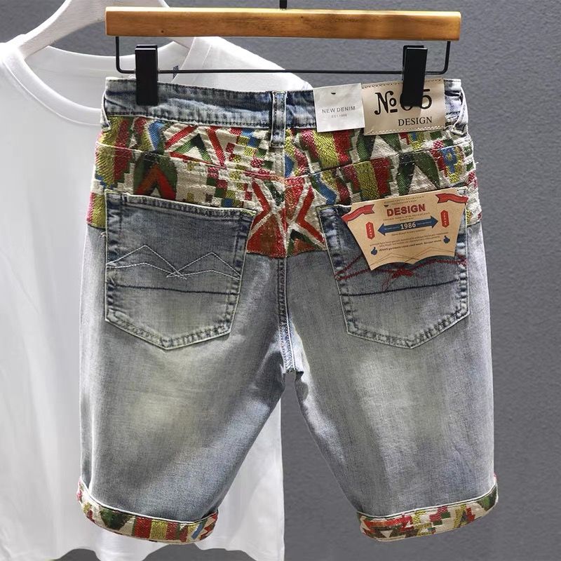 Embroidery Jeans - Heren Denim Shorts Selvedge Multi Color