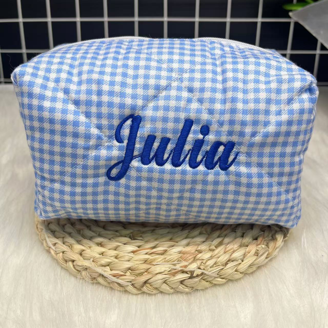Embroidery Logo - Gestreepte make-uptas met grote capaciteit en