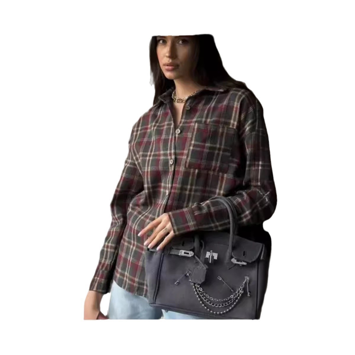 2025 Mode Baggy Plaid Damesblo - Embroidery Online recensie en prijs