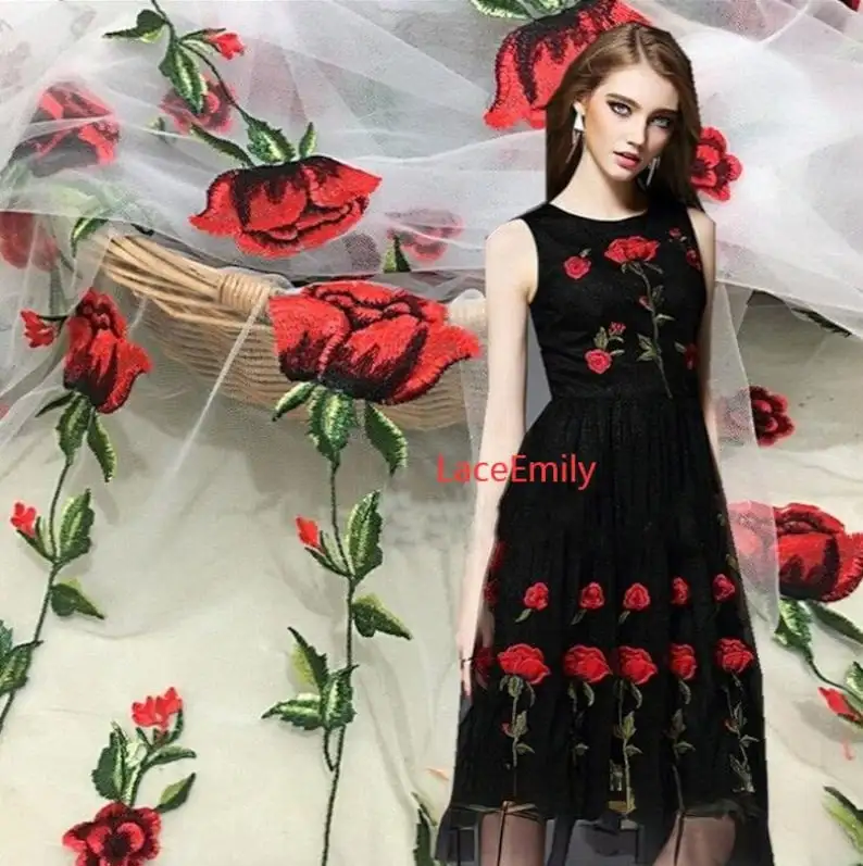 Rode Roos Kant Stof bloem bord - Embroidery Veil recensie en prijs