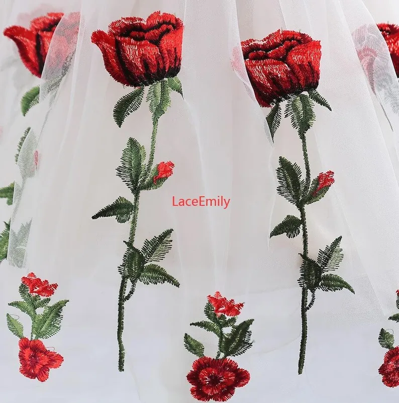 Rode Roos Kant Stof bloem bord - Embroidery Veil recensie en prijs