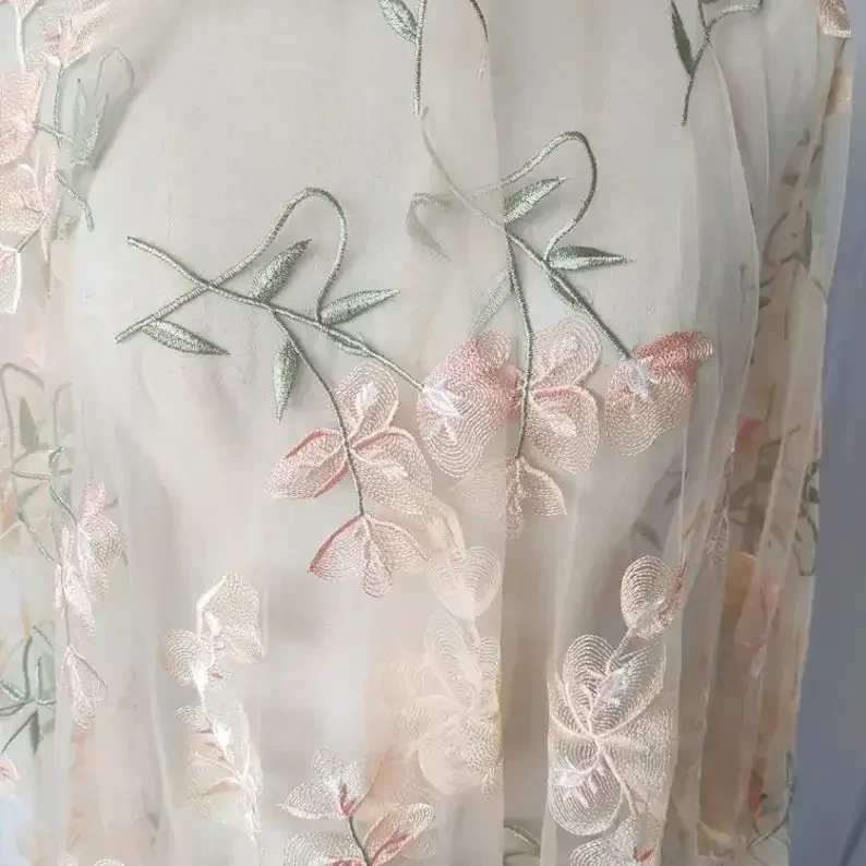 Mooie bloem kant stof abrikoos - Embroidery Veil recensie en prijs
