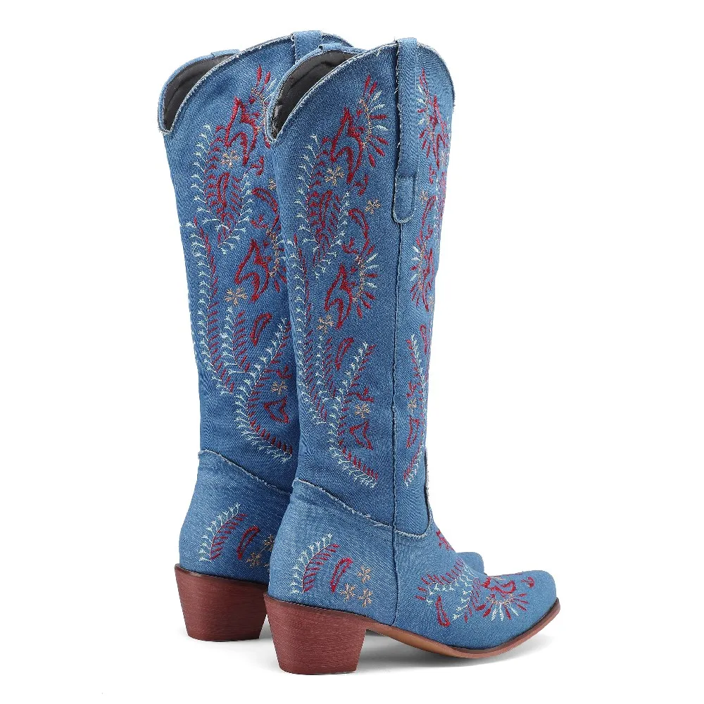 Blauwe denim westerse cowgirl  - Embroidery Jeans recensie en prijs