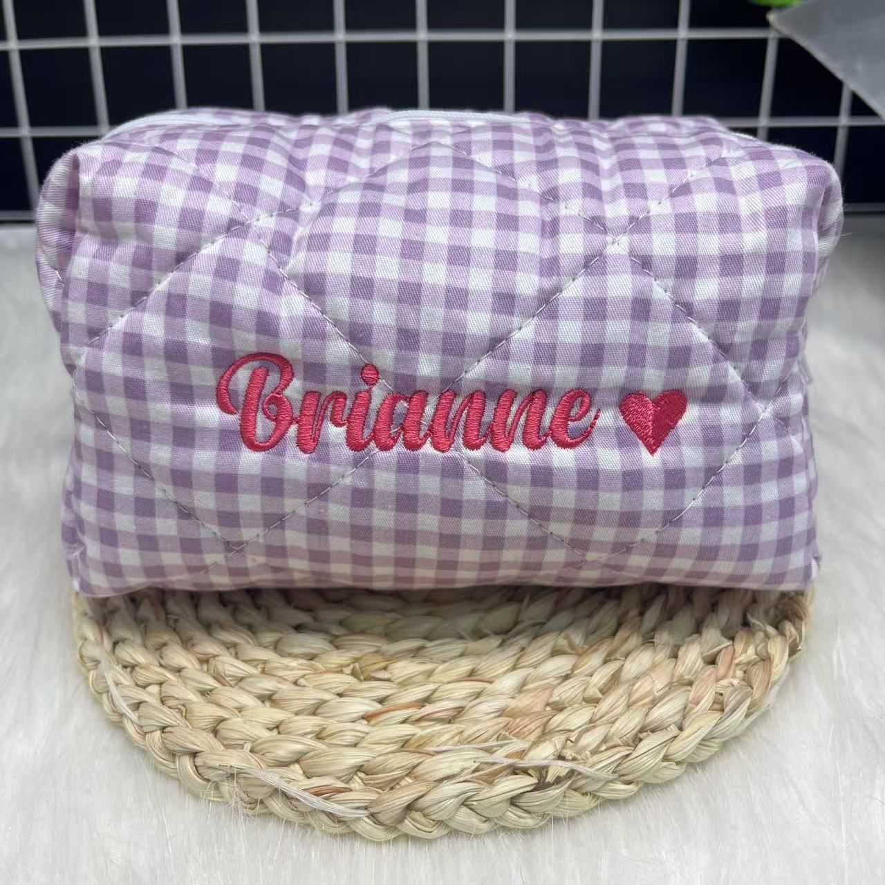 Gestreepte make-uptas met grot - Embroidery Logo recensie en prijs
